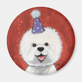 Imán Ilustracion de perro Fiesta de Cute Bichon Frise