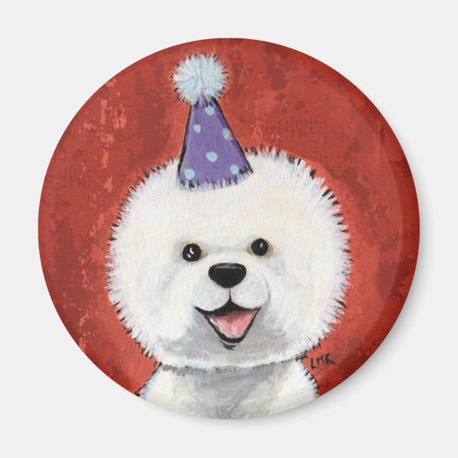 Imán Ilustracion de perro Fiesta de Cute Bichon Frise (Frente)