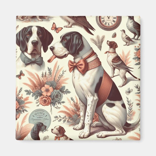 Imán Ilustracion de perro Vintage Braque Français (Frente)