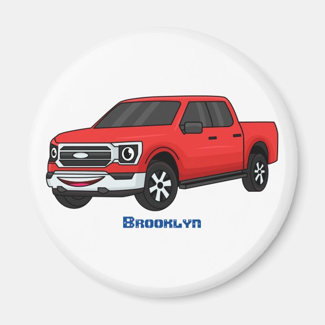 Imán Ilustracion de personalizado de camioneta roja (Frente)