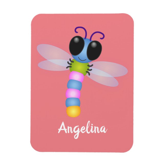 Imán Ilustracion de personalizado de libélula azul y ro (Vertical)