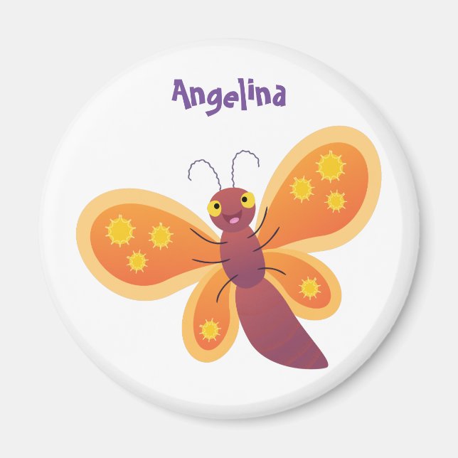 Imán Ilustracion de personalizado de mariposa naranja f (Frente)