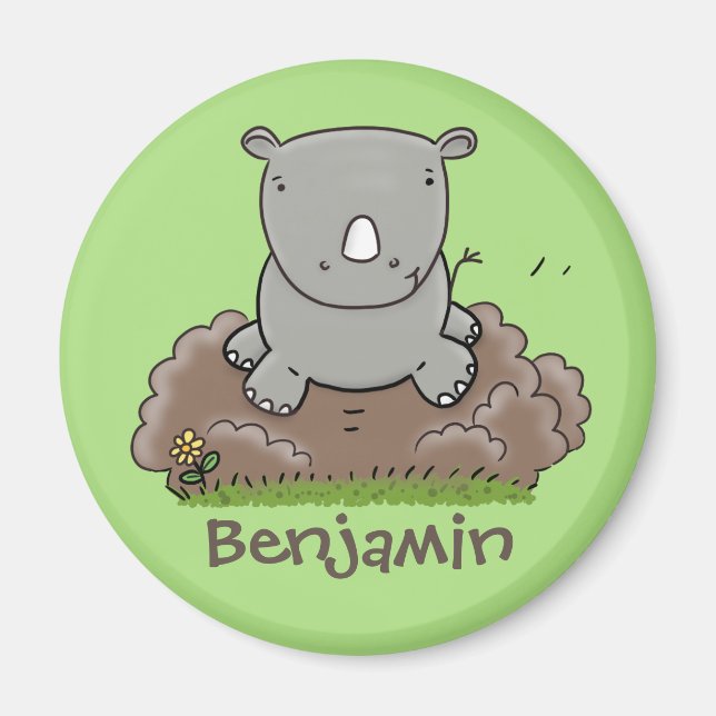 Imán Ilustracion de personalizado verde de rinoceronte  (Frente)
