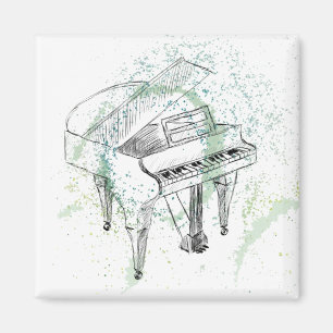 Imán Ilustración de piano personalizado Arte Dibujo Ama