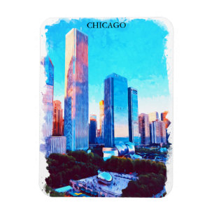 Imán Ilustración de pintura acuarela de Chicago Illinoi