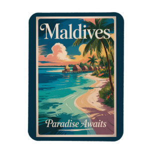 Imán Ilustración de playa de Maldivas Arte de viaje vin