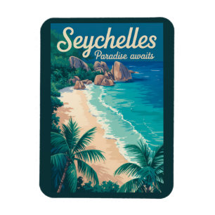 Imán Ilustración de playa de Seychelles Arte de viaje v