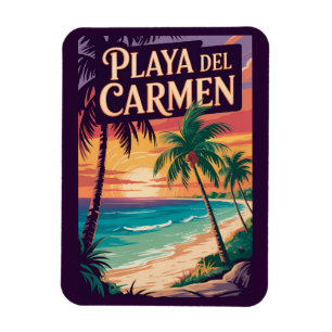 Imán Ilustración de Playa del Carmen Arte de Viaje Vint