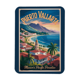 Imán Ilustración de Puerto Vallarta México Arte de Viaj