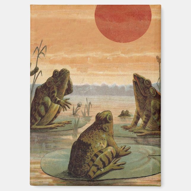 Imán Ilustración de ranas almohadillas de lirio luna (Anverso)