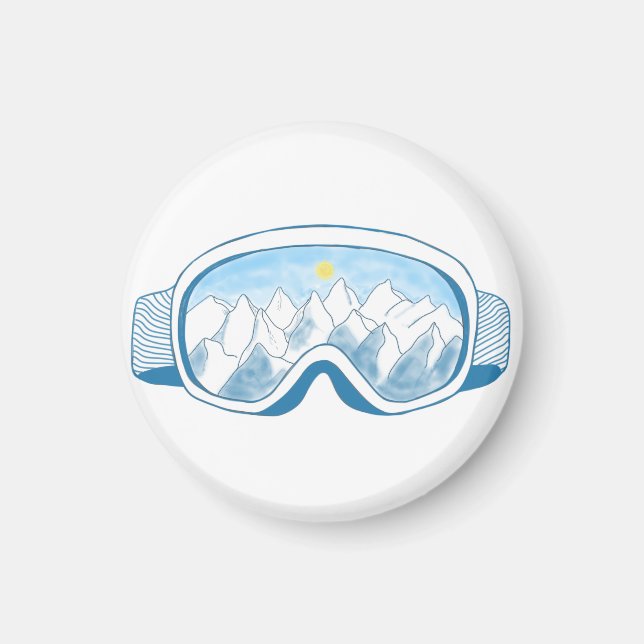 Imán Ilustracion de reflexión de la montaña Ski Goggles (Frente)