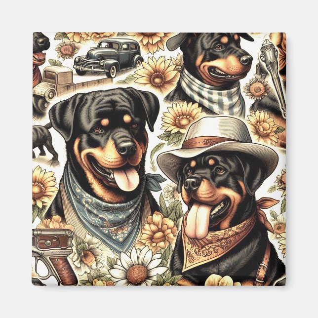 Imán Ilustracion de Rottweiler sin costura (Frente)