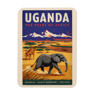 Imán Ilustración de safari en Uganda Arte de viaje vint