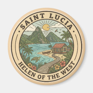 Imán Ilustración de Santa Lucía Badge de Arte de Viaje