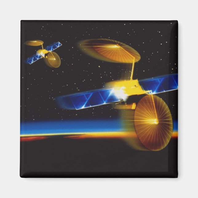 Imán Ilustracion de satélites en el horizonte terrestre (Frente)