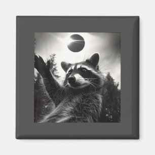 Imán Ilustración de selfie de mapache en eclipse solar