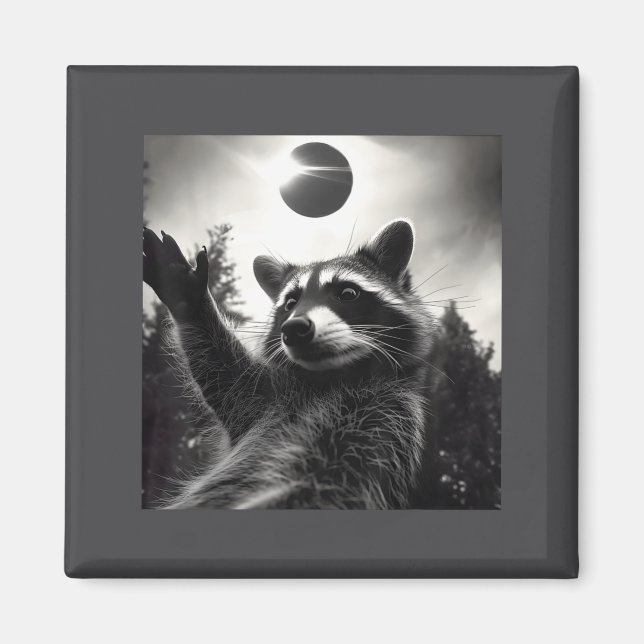 Imán Ilustración de selfie de mapache en eclipse solar  (Frente)