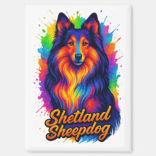 Imán Ilustración de Shetland Sheepdog Pop Art Colorida