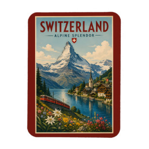 Imán Ilustración de Suiza Viajes Arte Vintage