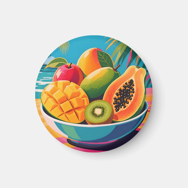 Imán Ilustración de Tazón de Frutas Tropicales (Frente)