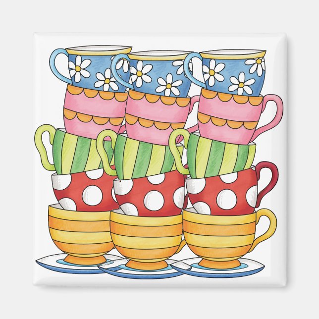 Imán Ilustración de té de tacitas apiladas (Frente)