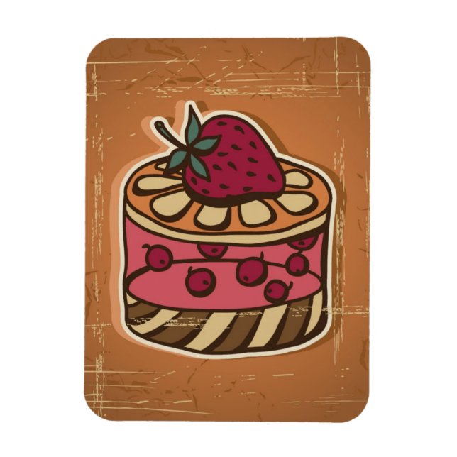 Imán Ilustracion de torta en estilo retro (Vertical)