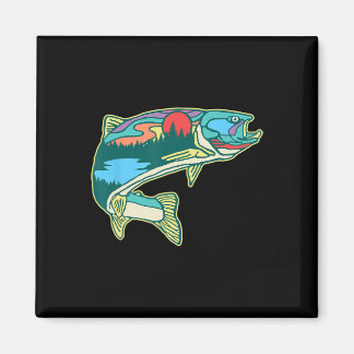 Imán Ilustración de trucha natural pesca con mosca vint