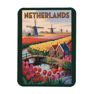 Imán Ilustración de tulipanes de Holanda Arte de viaje 
