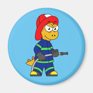 Imán Ilustracion De Un Bombero De Tirano Rex.