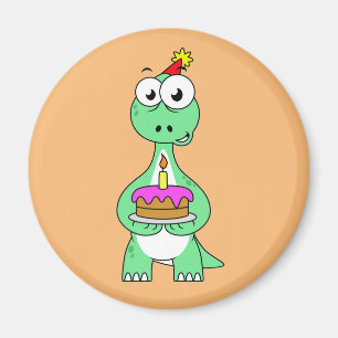 Imán Ilustracion De Un Brontosauro Con Pastel De Cumple