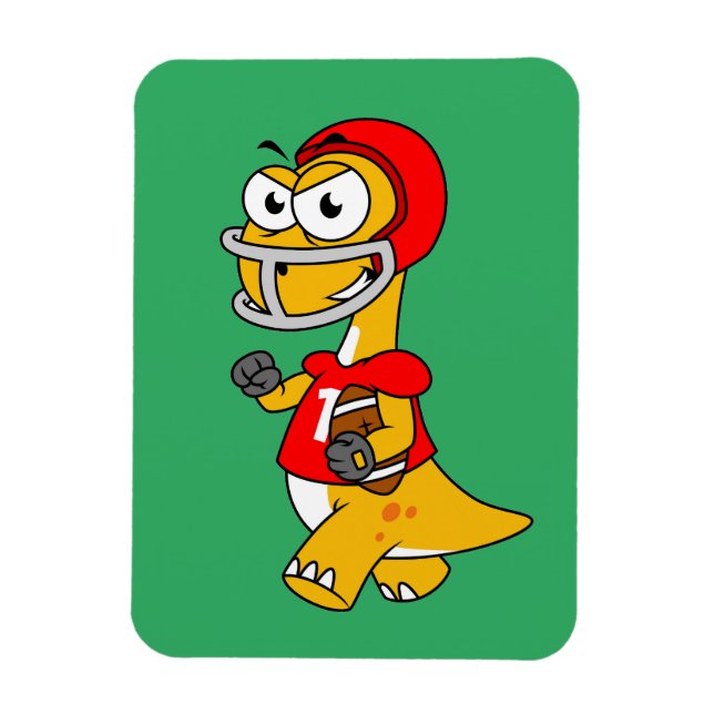 Imán Ilustracion De Un Brontosauro Jugando Fútbol. (Vertical)