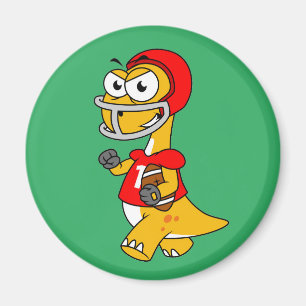 Imán Ilustracion De Un Brontosauro Jugando Fútbol.