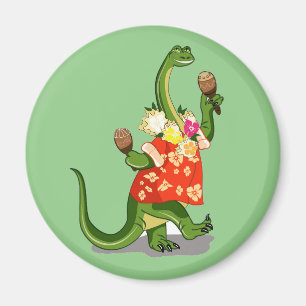 Imán Ilustracion De Un Brontosauro Tocando Maracas.