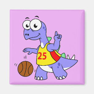 Imán Ilustracion De Un Estegosaurio Jugando Baloncesto.