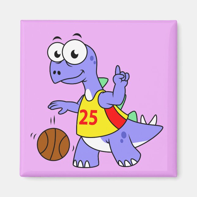 Imán Ilustracion De Un Estegosaurio Jugando Baloncesto. (Frente)
