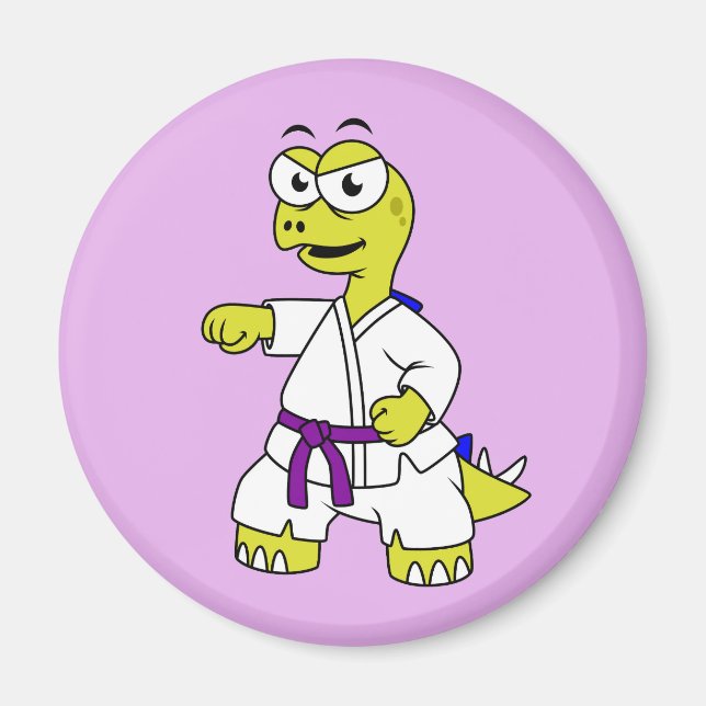 Imán Ilustracion De Un Estegosaurio Practicando El Kara (Frente)