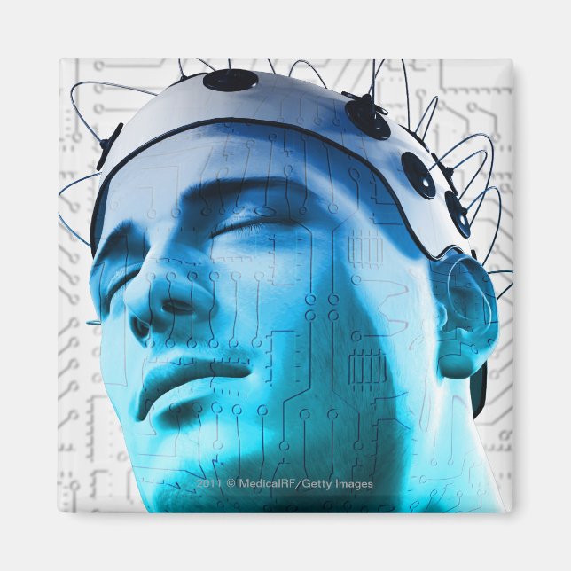 Imán Ilustracion de un hombre con una tapa de electrodo (Frente)