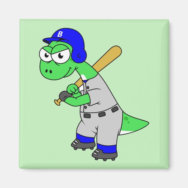 Imán Ilustracion De Un Jugador De Béisbol Brontosaurus. (Frente)