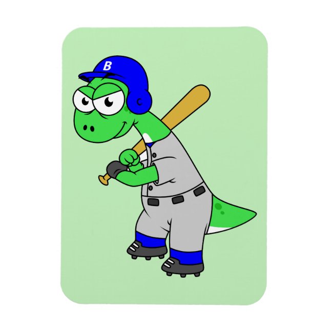 Imán Ilustracion De Un Jugador De Béisbol Brontosaurus. (Vertical)