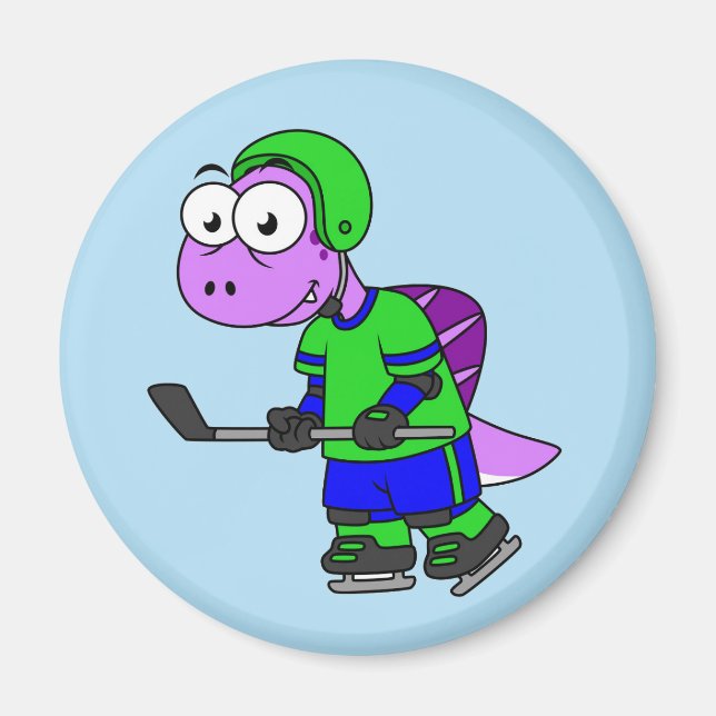 Imán Ilustracion De Un Jugador De Hockey Spinosaurus. (Frente)