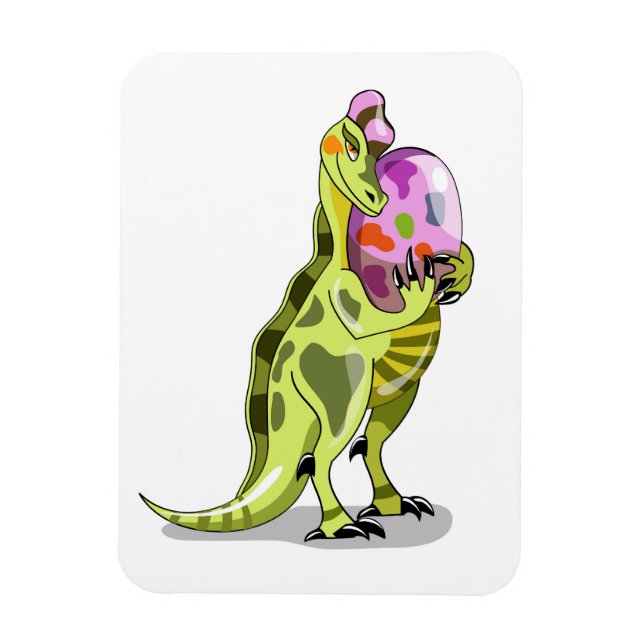 Imán Ilustracion De Un Lambeosaurio Que Lleva Un Huevo. (Vertical)