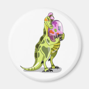 Imán Ilustracion De Un Lambeosaurio Que Lleva Un Huevo.
