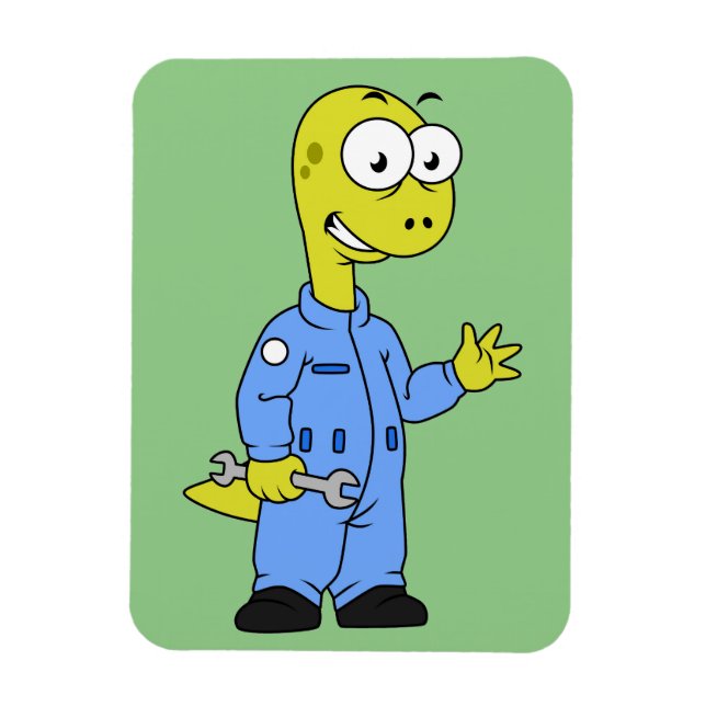 Imán Ilustracion De Un Mecánico De Brontosauro. (Vertical)