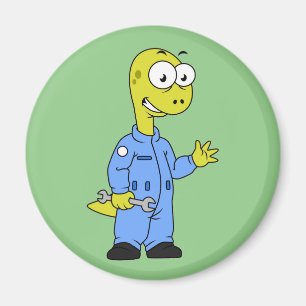 Imán Ilustracion De Un Mecánico De Brontosauro.