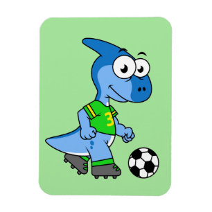 Imán Ilustracion De Un Parasaurolophus Jugando Fútbol.