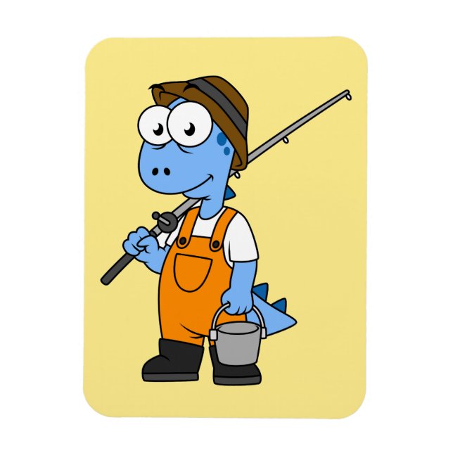 Imán Ilustracion De Un Pescador Allosauro. (Vertical)