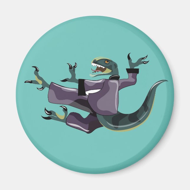 Imán Ilustracion De Un Raptor Que Realiza Karate. (Frente)
