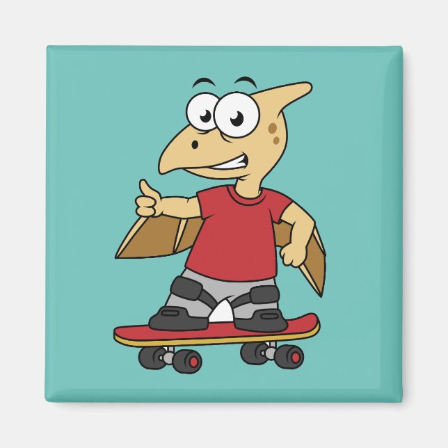 Imán Ilustracion De Un Skateboarding De Pterosaur. (Frente)