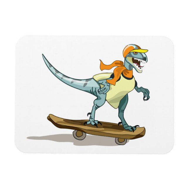 Imán Ilustracion De Un Skateboarding Raptor. (Horizontal)
