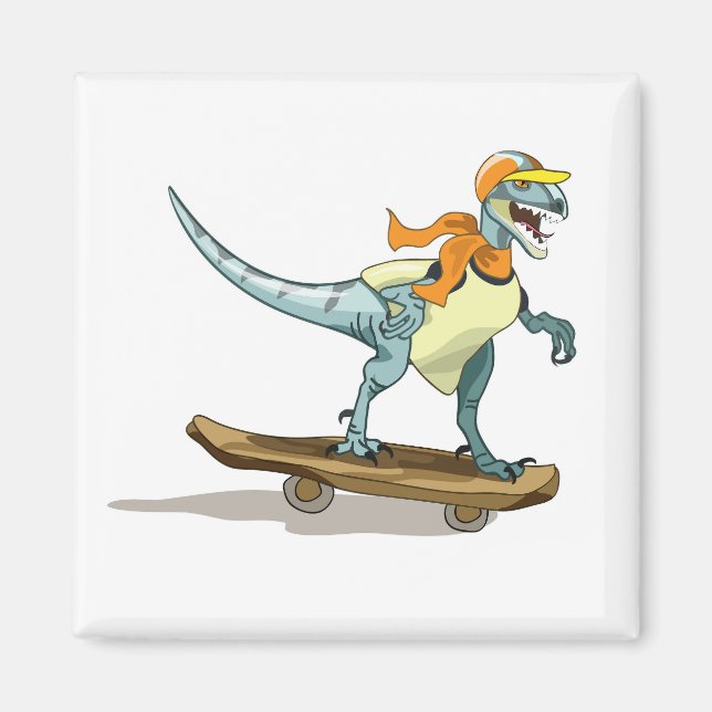 Imán Ilustracion De Un Skateboarding Raptor. (Frente)